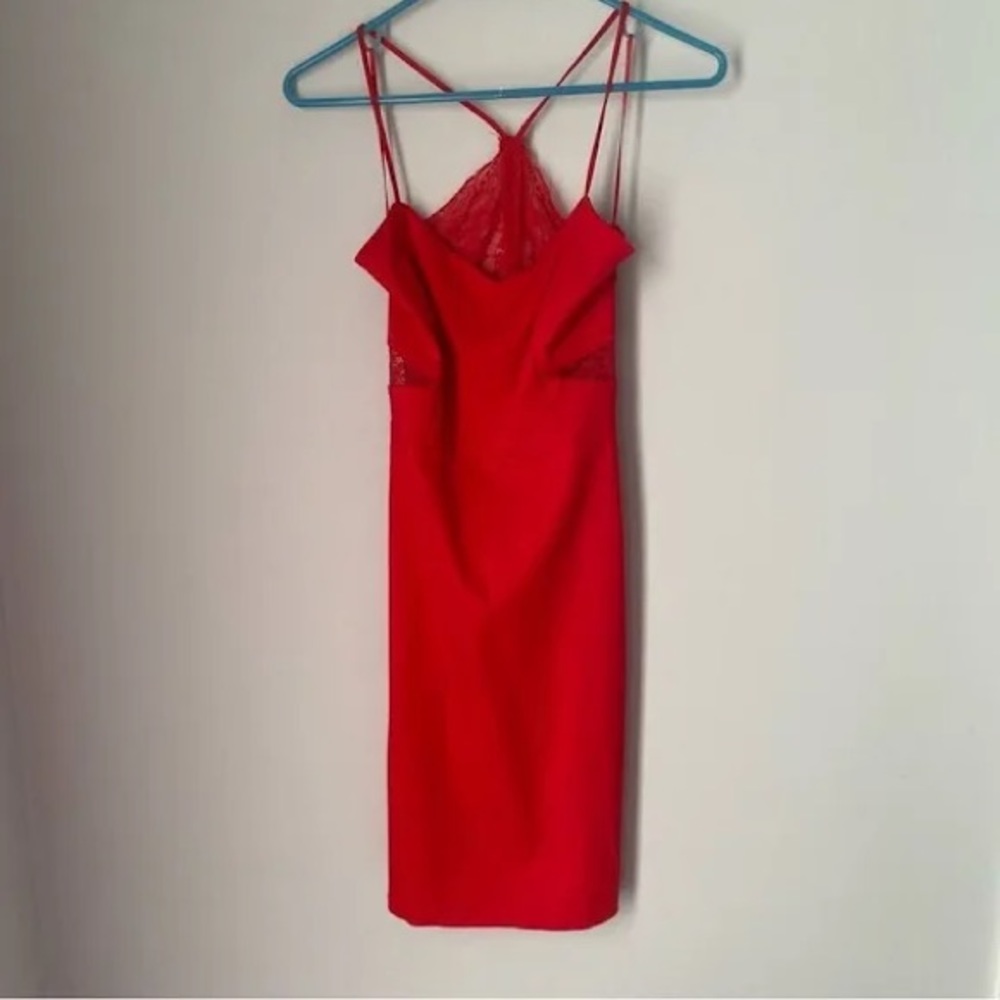 Express Women’s Red Lace Details Open Back Cut Out Mini Bodycon Dress